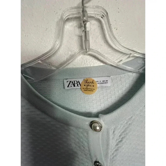 Zara Womens Pullover Button Up Long Sleeve Top Sweater Cardigan Light Blue Sz S - Picture 5 of 7